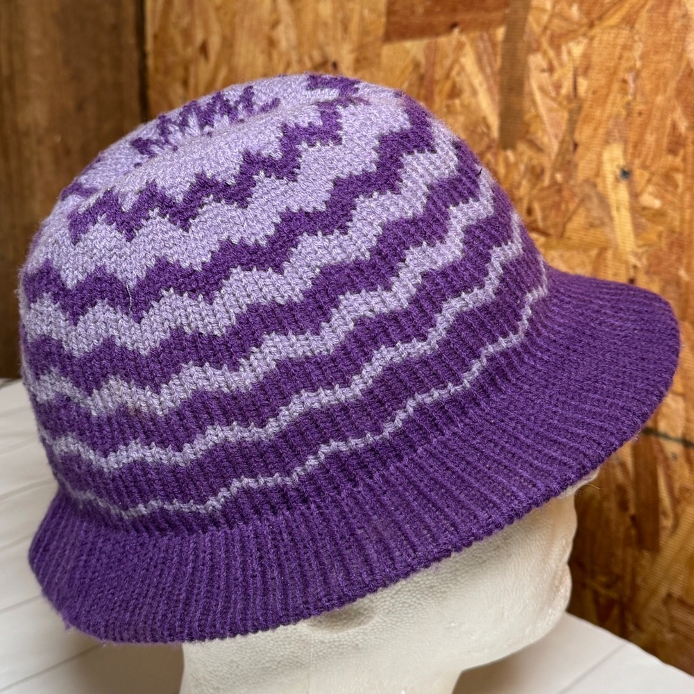 VTG Retro Purple Knit Fedora Hat Chevron Stripe Y2K Hipster Funky Streetwear
